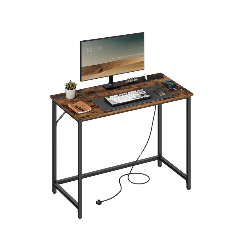 Vasagle Computer Desk With LED Lights Rustic Brown and Black For Home Office