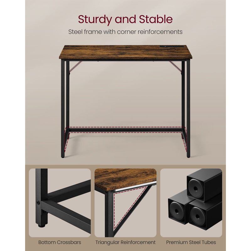 Vasagle Computer Desk With LED Lights Rustic Brown and Black For Home Office