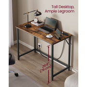 Vasagle Computer Desk With LED Lights Rustic Brown and Black For Home Office