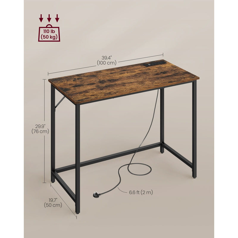 Vasagle Computer Desk With LED Lights Rustic Brown and Black For Home Office