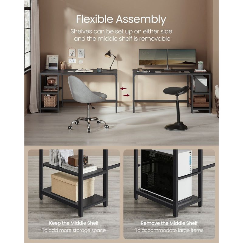 Computer Desk With Shelves 140 cm Wide For Home Office by Vasagle