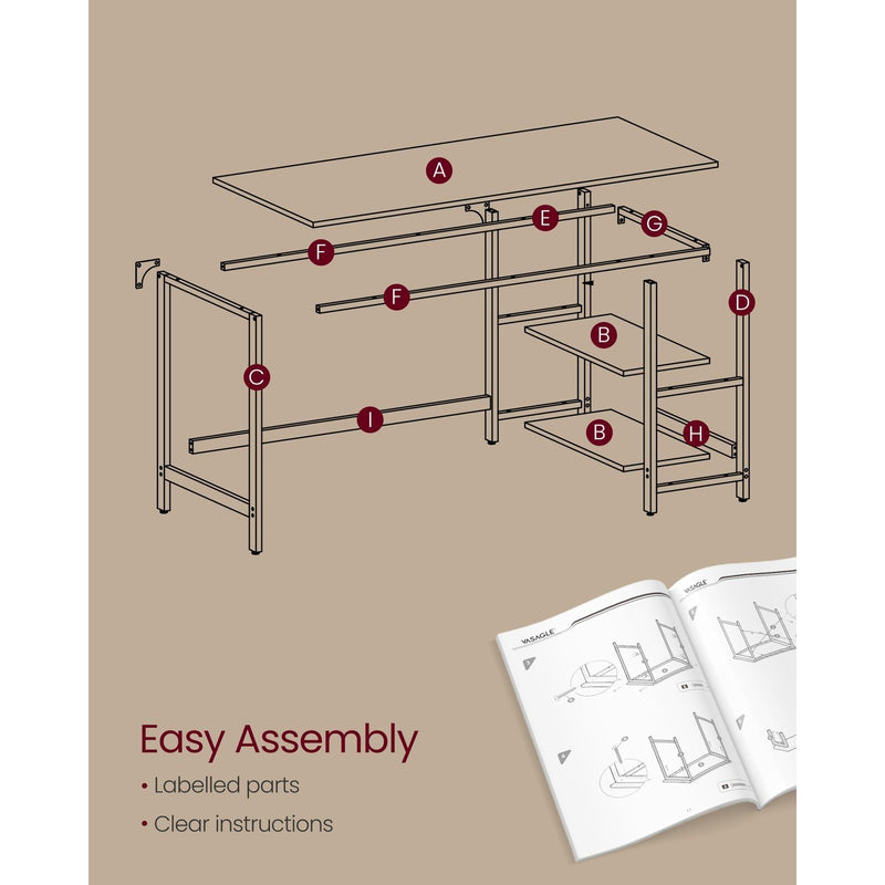 Computer Desk With Shelves 140 cm Wide For Home Office by Vasagle