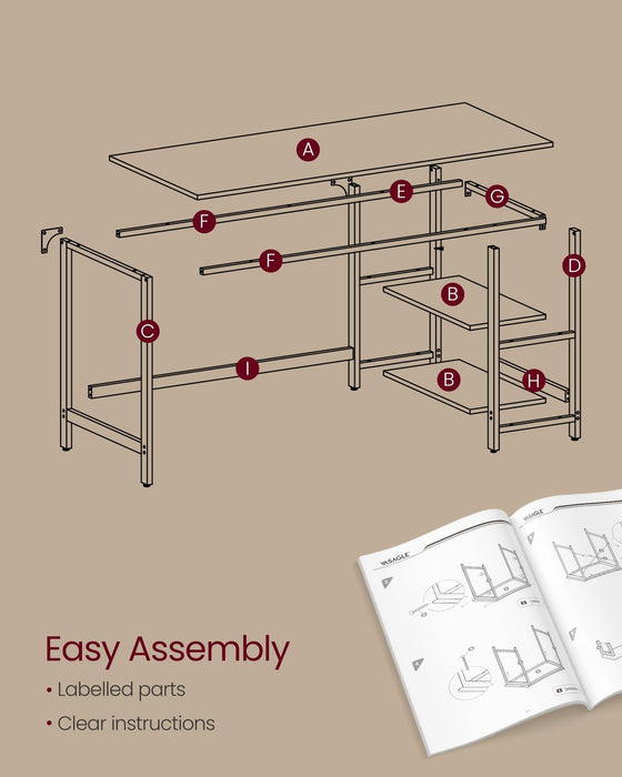 Computer Desk With Shelves 140 cm Wide For Home Office by Vasagle