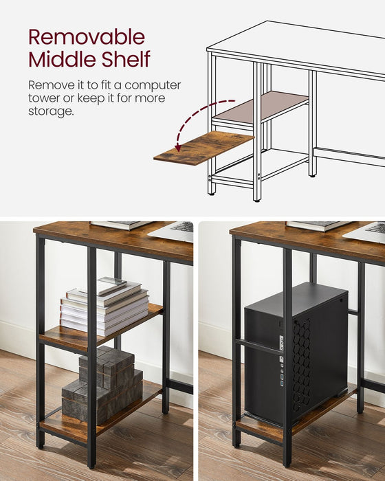 Computer Desk With Shelves 140 cm Wide For Home Office by Vasagle