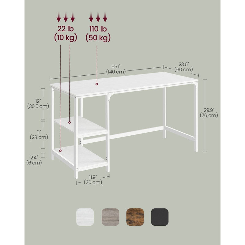 Computer Desk With Shelves 140 cm Wide For Home Office by Vasagle