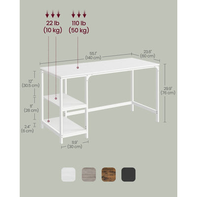 Computer Desk With Shelves 140 cm Wide For Home Office by Vasagle