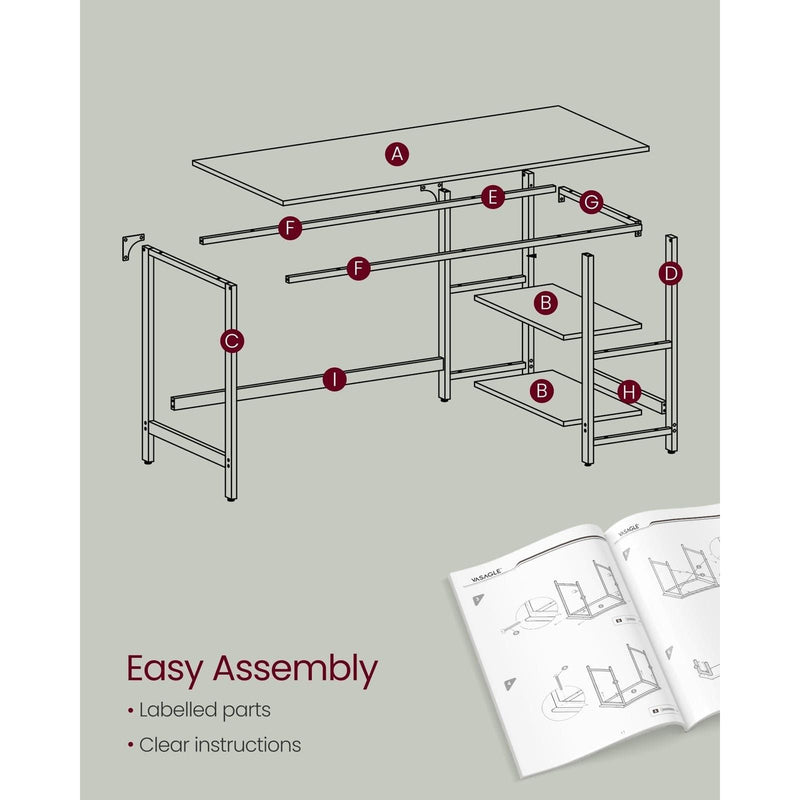 Computer Desk With Shelves 140 cm Wide For Home Office by Vasagle