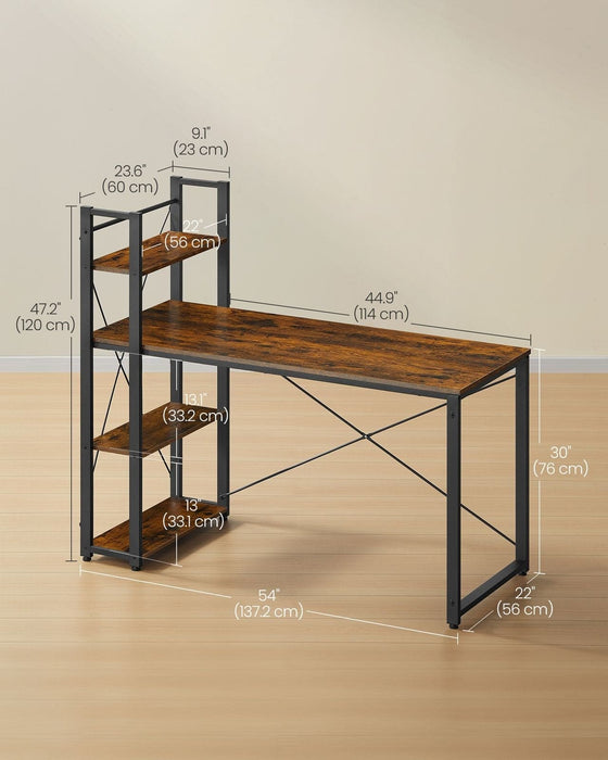 Vasagle Computer Table With Shelves, Rustic Brown