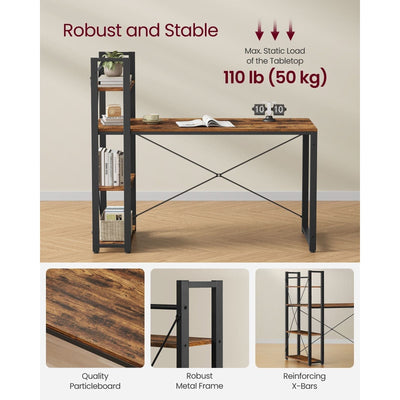 Vasagle Computer Table With Shelves Rustic Brown For Home Office