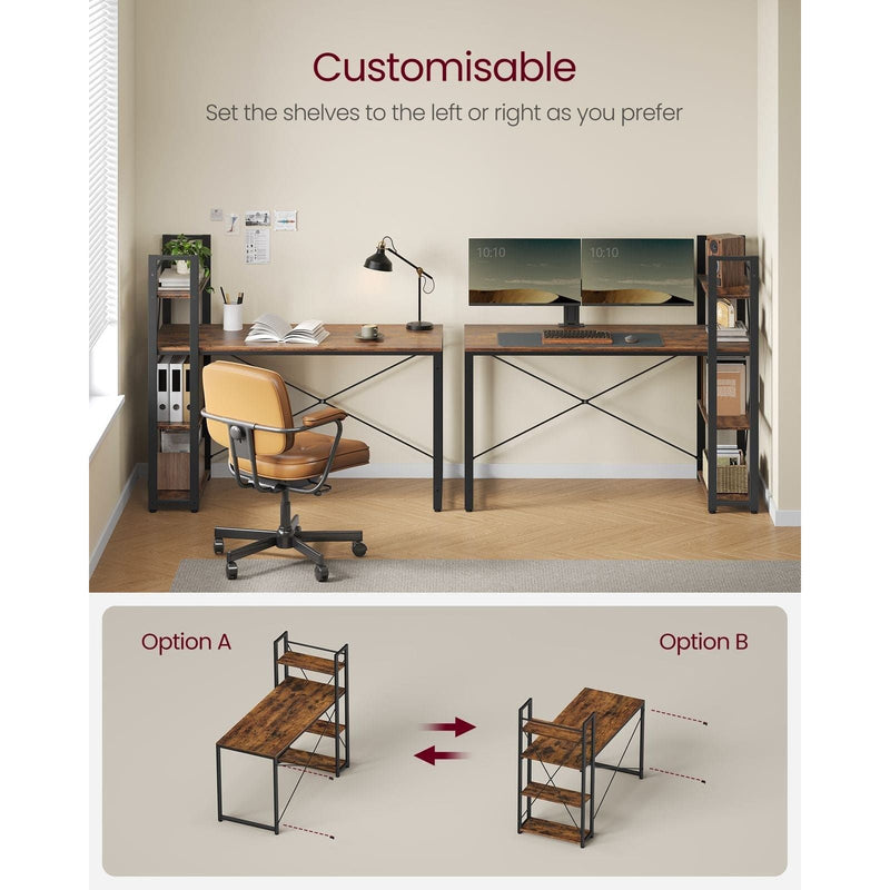 Vasagle Computer Table With Shelves Rustic Brown For Home Office