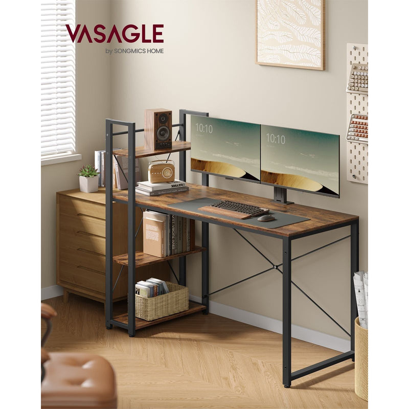 Vasagle Computer Table With Shelves Rustic Brown For Home Office