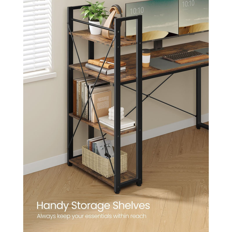 Vasagle Computer Table With Shelves Rustic Brown For Home Office
