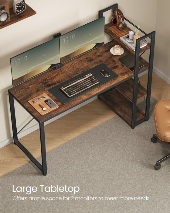 Vasagle Computer Table With Shelves, Rustic Brown