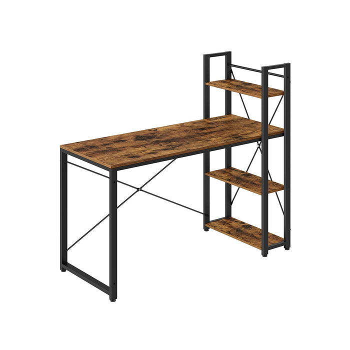 Vasagle Computer Table With Shelves, Rustic Brown