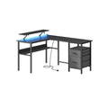 Corner Gaming Desk With Drawers, LED Lights, Built in Power Outelts, USB Ports, and Monitor Riser by Vasagle