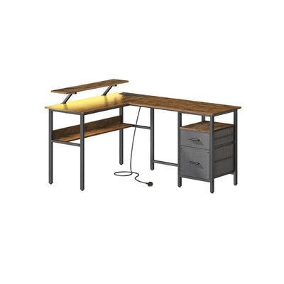 Corner Gaming Desk With Drawers, LED Lights, Built in Power Outelts, USB Ports, and Monitor Riser by Vasagle