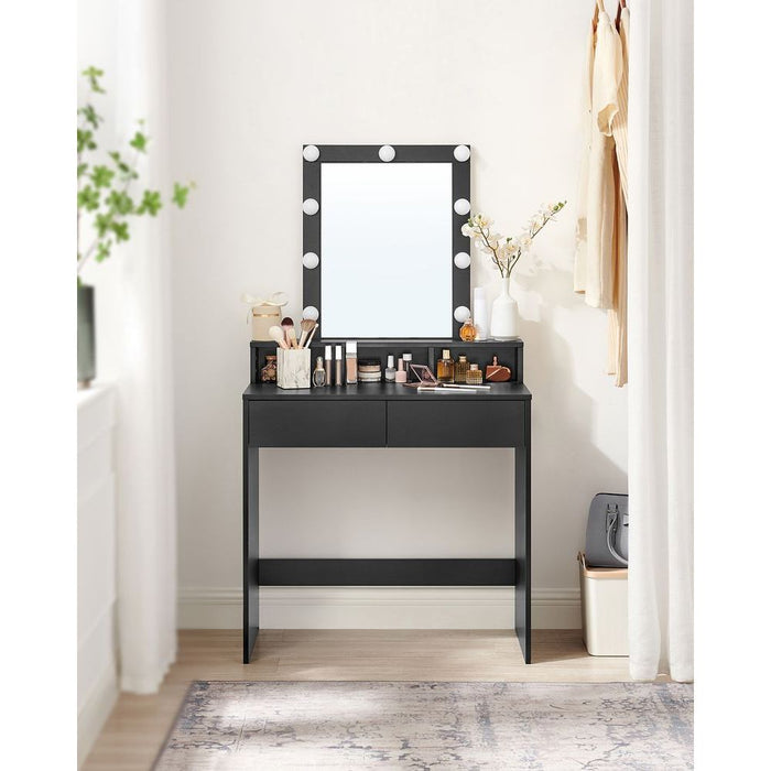 Image of a Black Vasagle Dressing Table with LED Light Up Mirror and Drawers