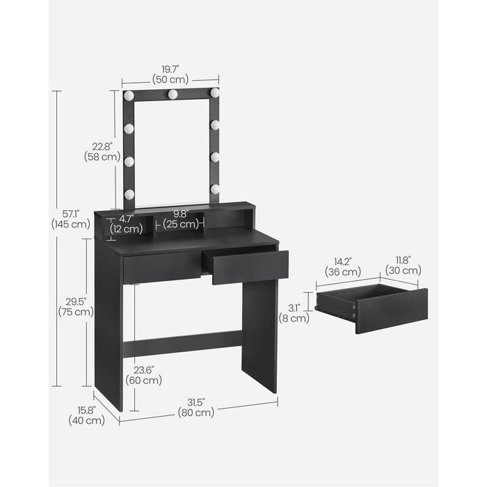 Image of a Black Vasagle Dressing Table with LED Light Up Mirror and Drawers