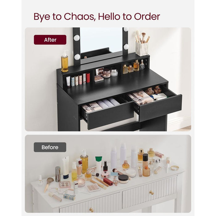 Image of a Black Vasagle Dressing Table with LED Light Up Mirror and Drawers