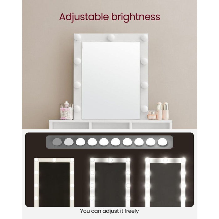 Image of a White Vasagle Dressing Table with LED Light Up Mirror and Drawers