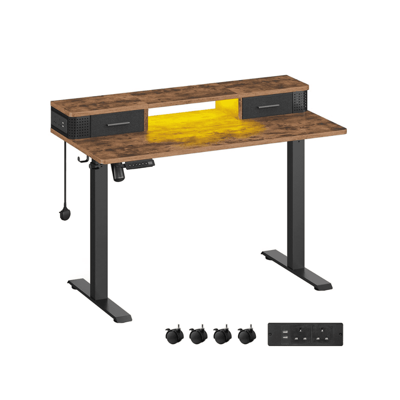 Vasagle Industrial Style Electric Standing Desk With Drawers and Lights For Home Office