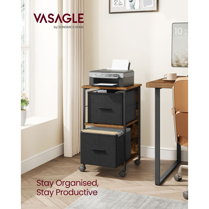 Vasagle Filing Cabinet 2 Drawer, Rustic Brown and Black For Home Office