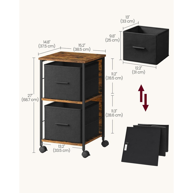 Vasagle Filing Cabinet 2 Drawer, Rustic Brown and Black For Home Office