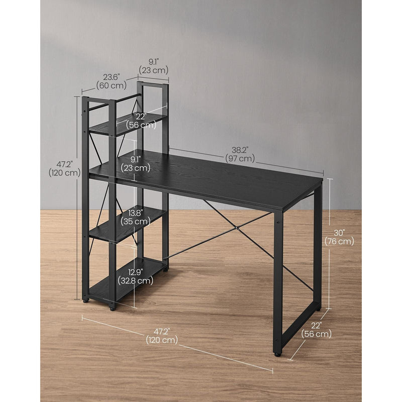 Vasagle Black Computer Desk With Shelves For Home Office