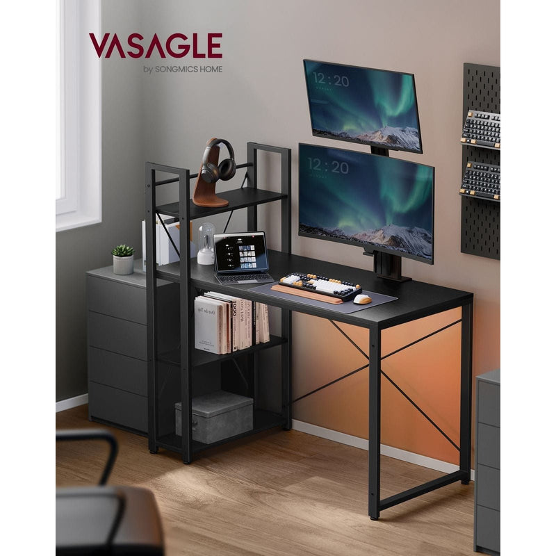 Vasagle Black Computer Desk With Shelves For Home Office
