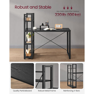 Vasagle Black Computer Desk With Shelves For Home Office