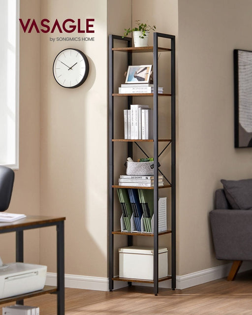 Image of a Vasagle Industrial 6 Tier 40cm Wide Bookcase