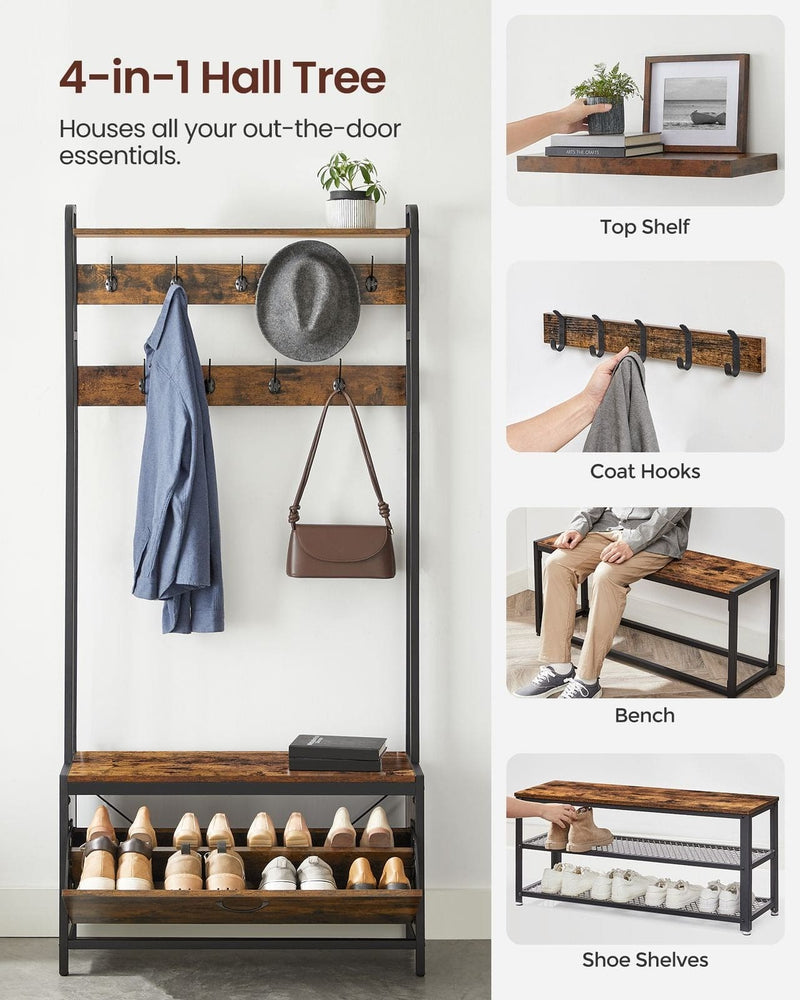 Vasagle Industrial Hall Tree With Hidden Shoe Storage