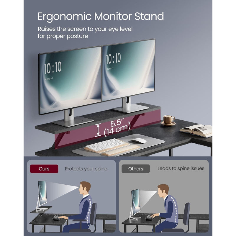 Vasagle L Shaped Home Office Desk with Drawers, 135cm Wide