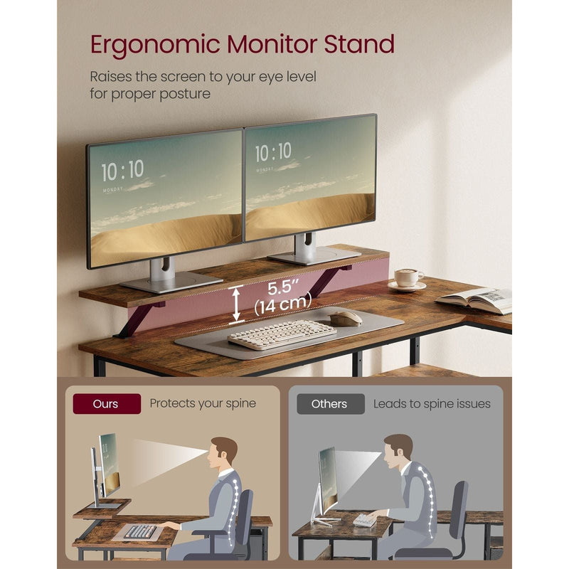 Vasagle L Shaped Home Office Desk with Drawers, 135cm Wide