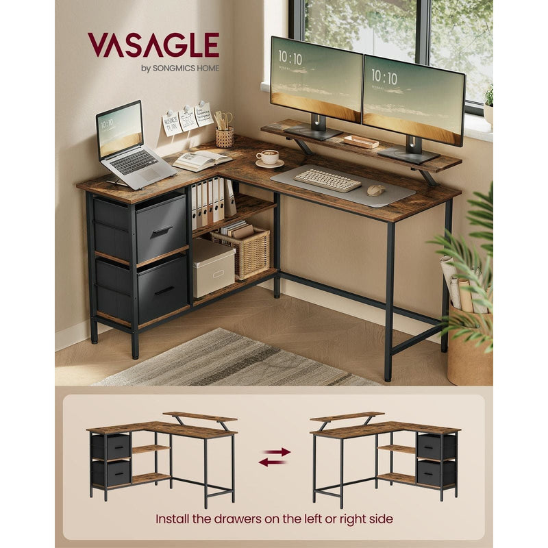Vasagle L Shaped Home Office Desk with Drawers, 135cm Wide