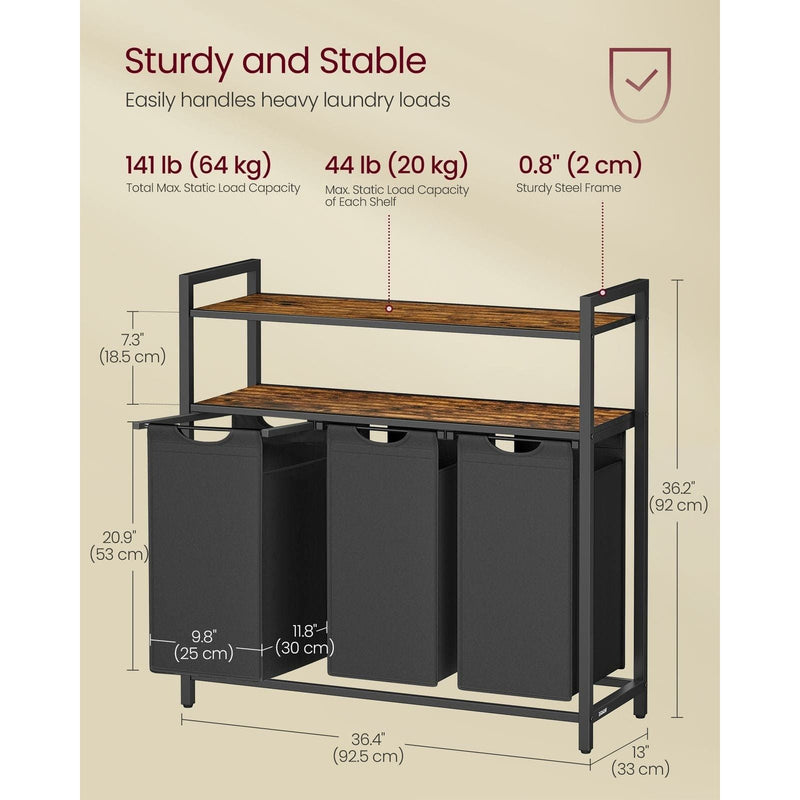 Vasagle Laundry Sorter With 3 Compartments and 2 Shelves