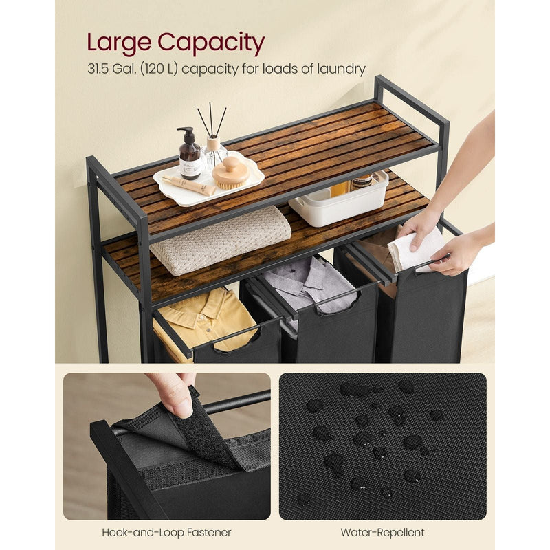 Vasagle Laundry Sorter With 3 Compartments and 2 Shelves
