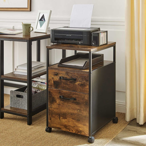 Image of a Rustic Brown Small Under Desk Filing Cabinet With Wheels by Vasagle.