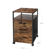 Small Under Desk Industrial Mobile Filing Cabinet For Home Office by Vasagle - Black steel frame with rustic brown body - two drawers