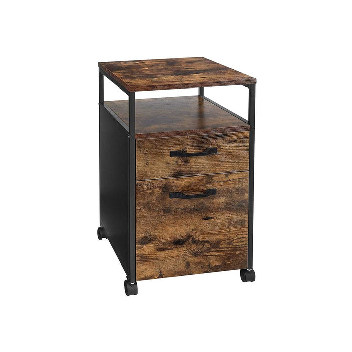 Image of a Rustic Brown Small Under Desk Filing Cabinet With Wheels by Vasagle.