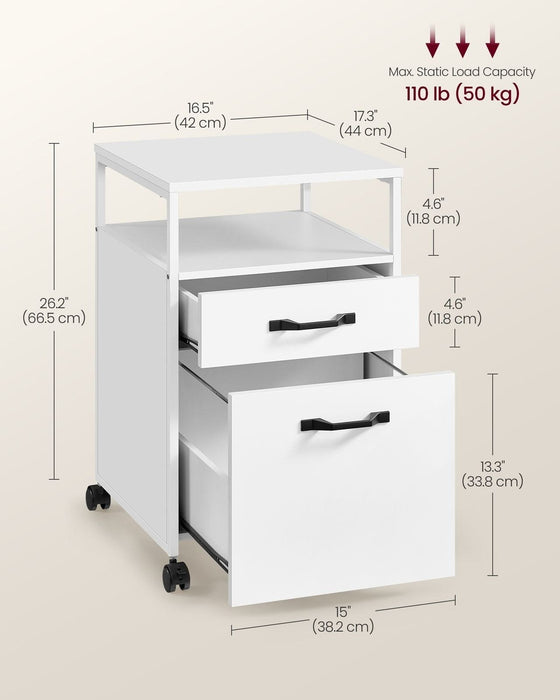 Image of a Small White Under Desk Filing Cabinet With Wheels