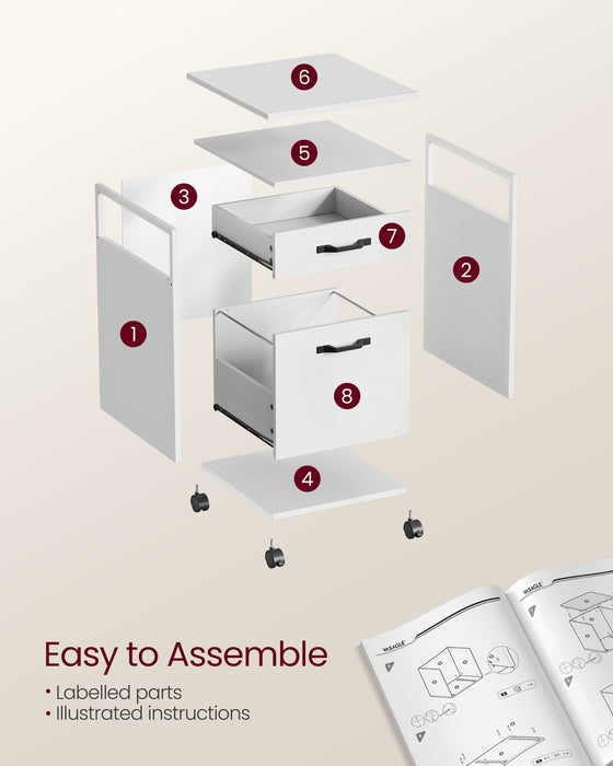 Image of a Small White Under Desk Filing Cabinet With Wheels