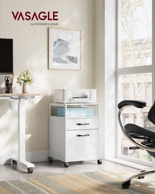 Image of a Small White Under Desk Filing Cabinet With Wheels