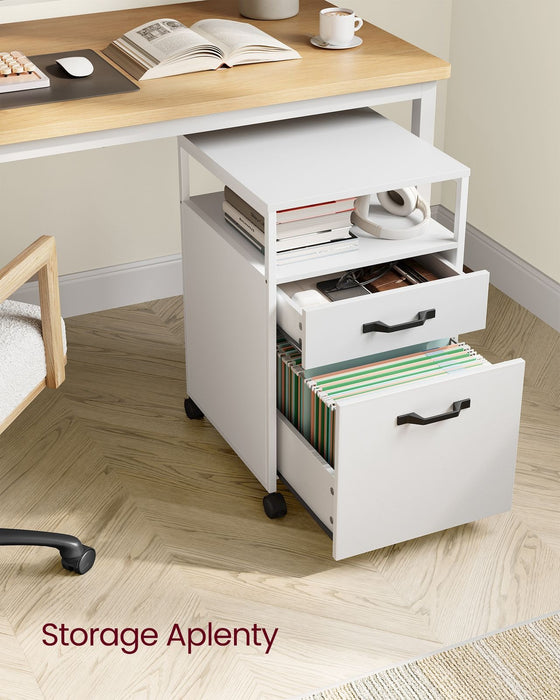 Image of a Small White Under Desk Filing Cabinet With Wheels