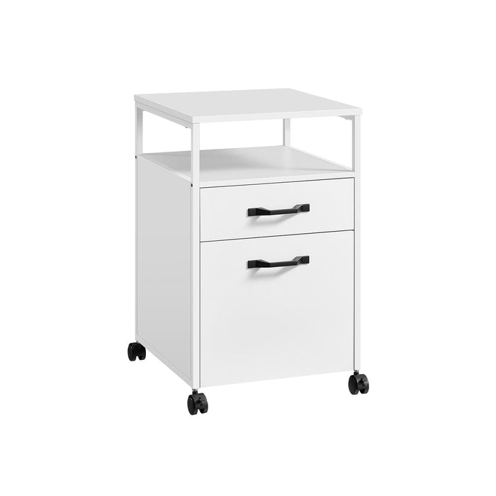 Image of a Small White Under Desk Filing Cabinet With Wheels