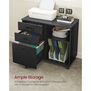Vasagle Black Storage Cabinet With File Drawer For Home Office Organisation