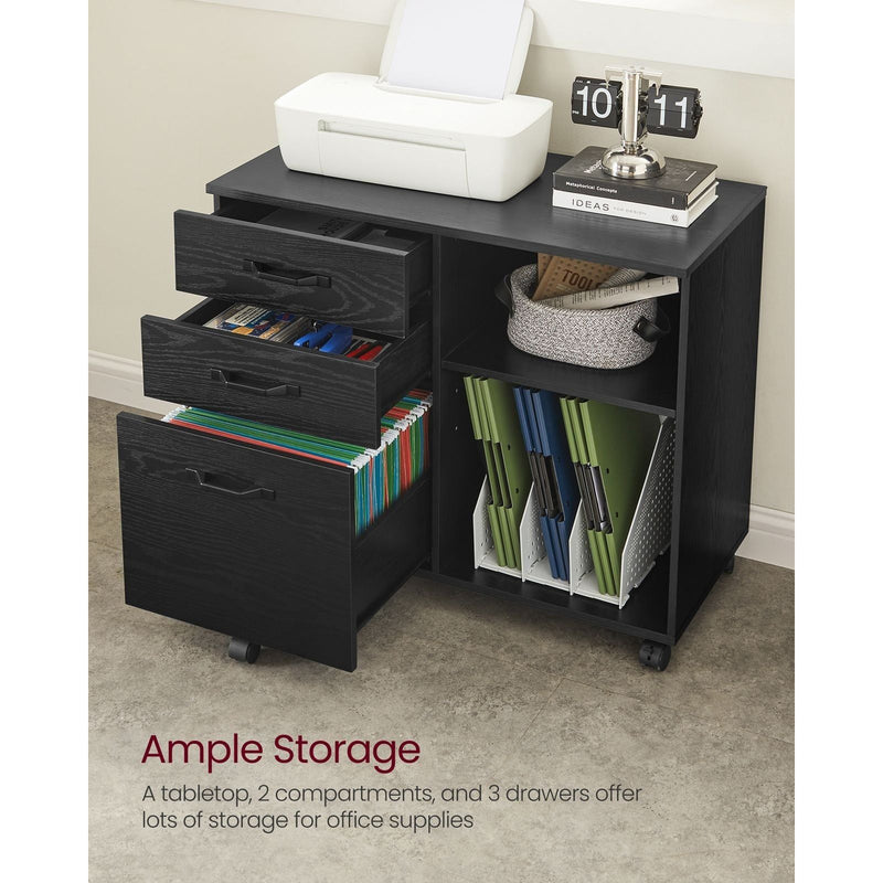 Vasagle Black Storage Cabinet With File Drawer For Home Office Organisation