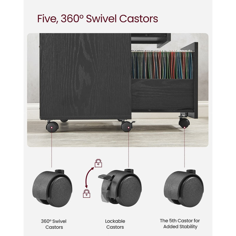 Vasagle Black Storage Cabinet With File Drawer For Home Office Organisation