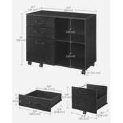 Vasagle Black Storage Cabinet With File Drawer For Home Office Organisation