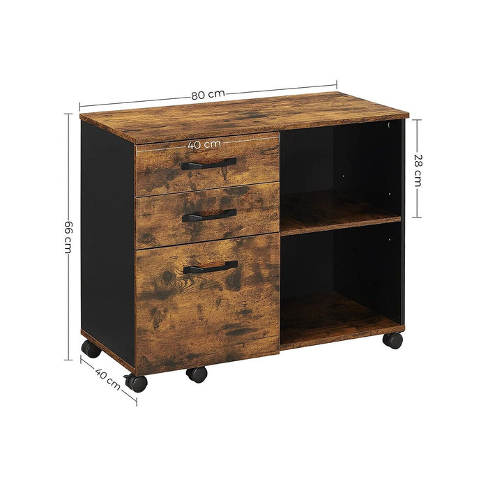Image of a Rustic Brown and Black Vasagle Storage Cabinet With File Drawer For Home Office